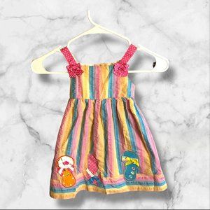 Emily Rose Seersucker Flip Flop Dress 2T Rainbow Striped With Polka Dot Bow